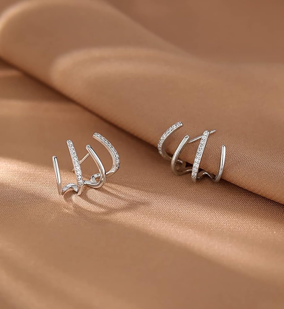 Reffeer Solid 925 Sterling Silver Half Hoop Earrings Wrap